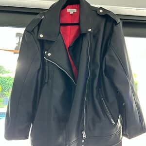 Topshop faux leather super oversized biker jacket black